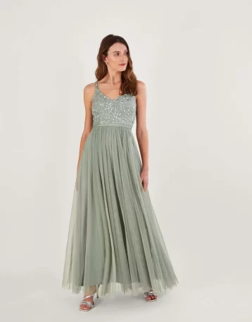 Monsoon Autumn embellished maxi dress in recycled green