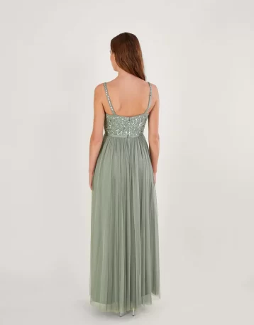 Monsoon Autumn embellished maxi dress in recycled green