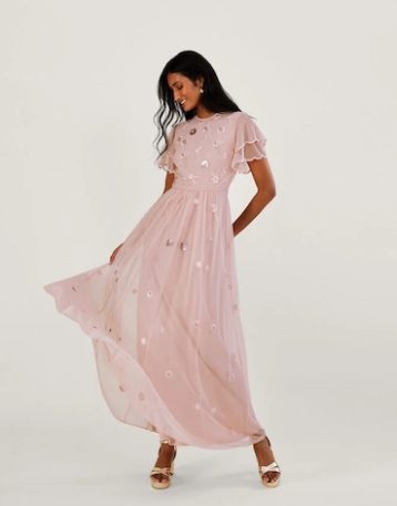 Monsoon Catherine embellished maxi dress with recycled polyester pink