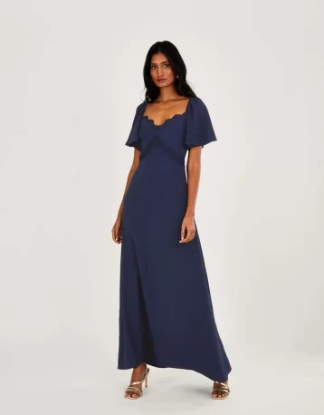 Monsoon Charlotte crepe maxi bridesmaid dress navy blue