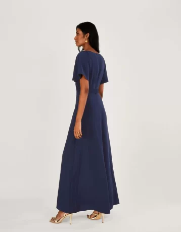 Monsoon Charlotte crepe maxi bridesmaid dress navy blue