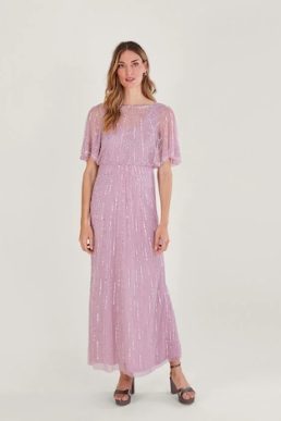 Monsoon Elizabeth embellished maxi dress in recycled polyester mink pink