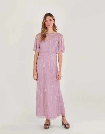 Monsoon Elizabeth embellished maxi dress in recycled polyester mink pink