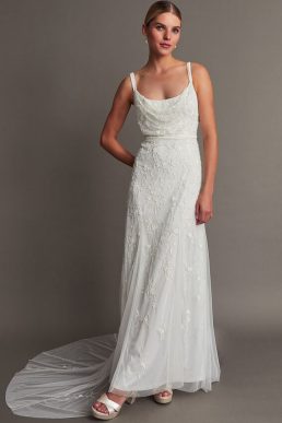 Monsoon Kate pearl trim bridal maxi dress ivory