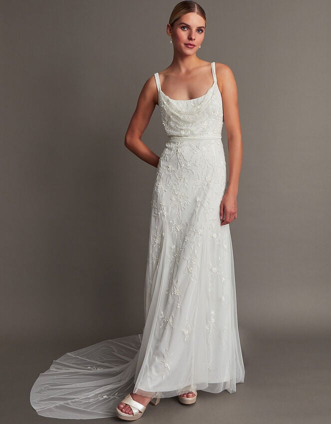 Monsoon Holly embellished cowl neck bridal dress ivory