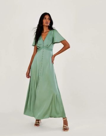 Monsoon Ivy satin maxi bridesmaid dress green