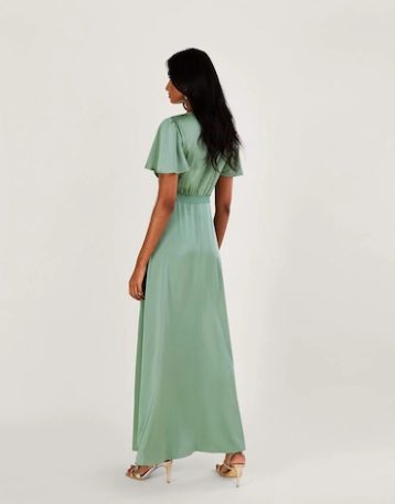 Monsoon Ivy satin maxi bridesmaid dress green