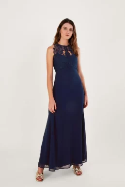 Monsoon Lena lace maxi bridesmaid dress navy blue