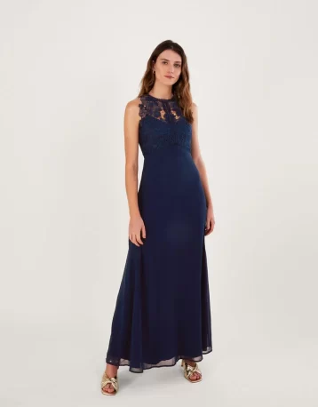 Monsoon Lena lace maxi bridesmaid dress navy blue