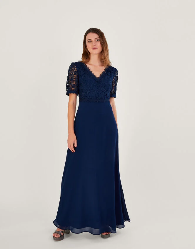 Lena Lace Maxi Dress Blue, Evening Dresses