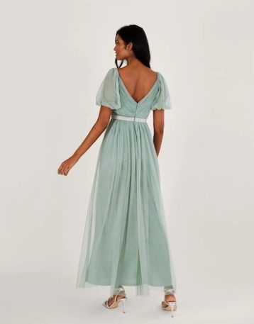 Monsoon Meghan mesh maxi bridesmaid dress in recycled green