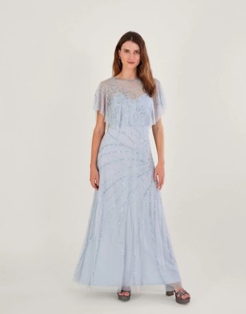 Monsoon Sienna embellished maxi bridesmaid dress cloud blue