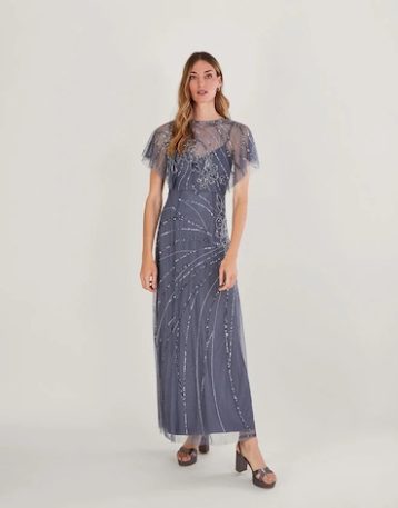 Monsoon Sienna embellished maxi bridesmaid dress blue