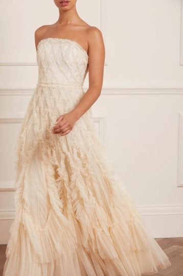 Needle & Thread Rosella Ruffle Strapless Gown Champagne