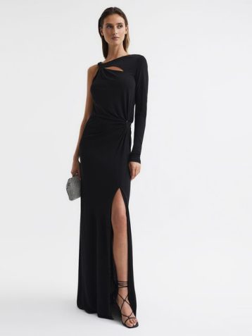 Reiss Catalina Cut Out Hardware Detail Jersey Maxi Dress Black