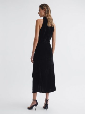 Reiss Giannon Velvet Midi Dress Black