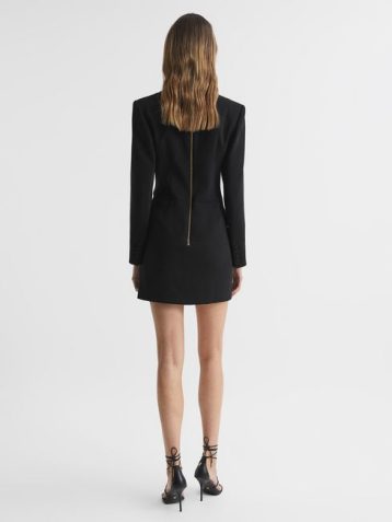 Reiss Karin Plunge Tuxedo Mini Dress Black