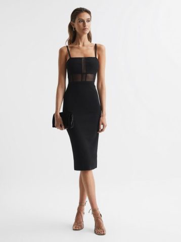 Reiss Luisa Knitted Bodycon Dress Black