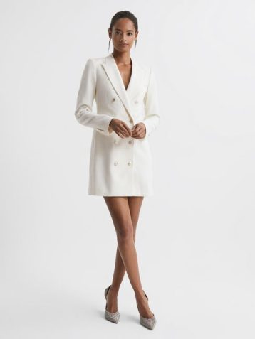 Reiss Marcy Wool Blend Tuxedo Mini Dress White