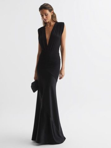 Reiss Noa Plunge V-Neck Sleeveless Maxi Dress Black