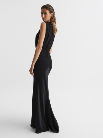 Reiss Noa Plunge V-Neck Sleeveless Maxi Dress Black