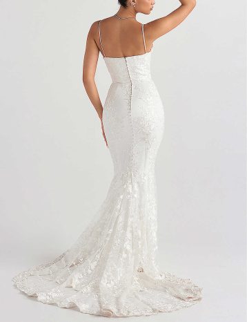 HOUSE OF CB Solene scallop-trim floral-lace bridal gown White