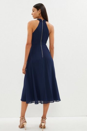 Coast 3d Floral Halter Neck Midi Bridesmaid Dress Navy Blue