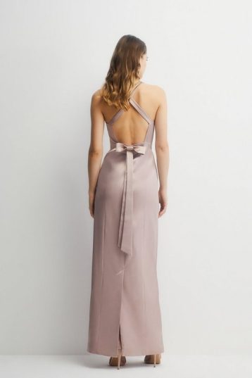 Coast Bow Detail Cross Strap Column Maxi Dress Mink