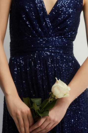 Coast Plunge Sequin Bridesmaids Maxi Dress, Navy Blue