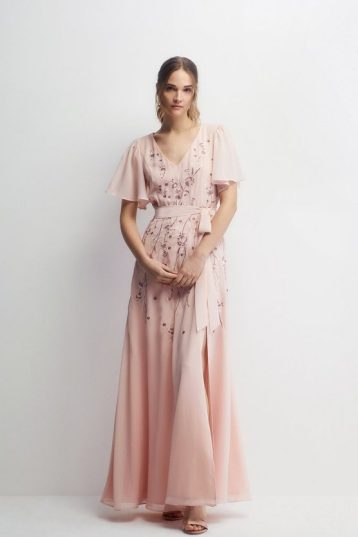 Coast Premium Floral Embroidered Bridesmaids Maxi Dress, Blush