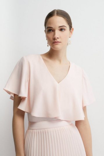 Coast Premium Satin Back Crepe Angel Sleeve Top Blush Pink