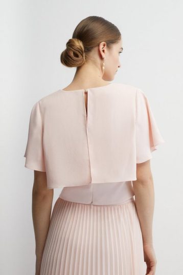 Coast Premium Satin Back Crepe Angel Sleeve Top Blush Pink