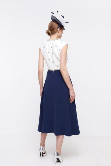 Coast Premium Stretch Crepe Scattered Jewel Bodice Navy White