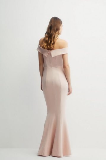 Sculpting Crepe Bardot Fishtail Bridesmaids Maxi Dress blush pink