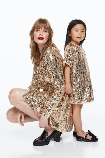 H&M Girls Sequined wrap dress Gold