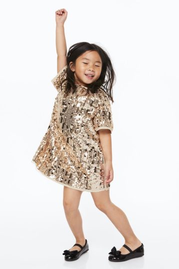 H&M Girls Sequined wrap dress Gold