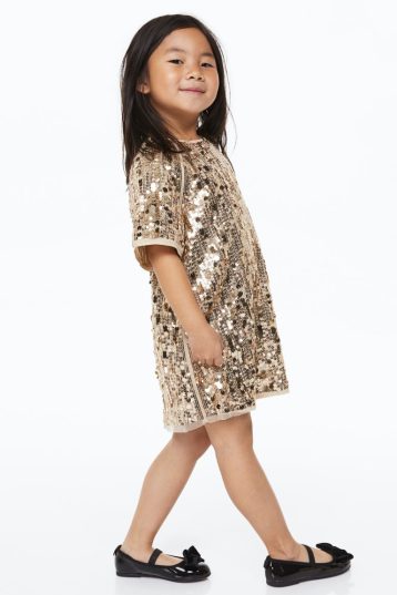 H&M Girls Sequined wrap dress Gold