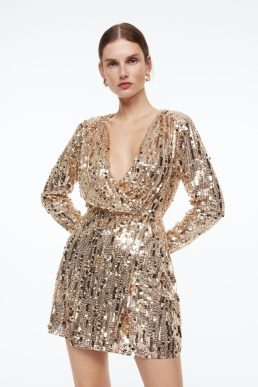 H&M Sequined wrap dress Gold