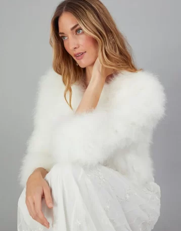 Monsoon Frances feather bridal jacket ivory