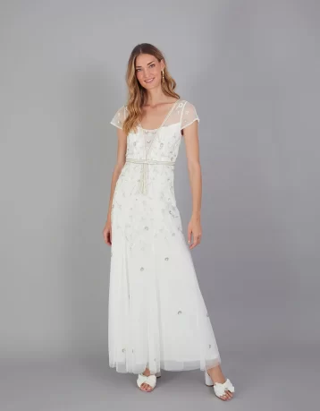 Monsoon Michelle embroidered maxi dress ivory