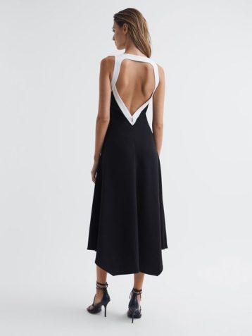 Reiss Autumn Colourblock V-Neck Midi Dress Black White