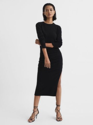 Reiss Charley Ruched Midi Dress Black