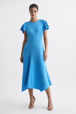 Reiss Eleni Cap Sleeve Maxi Dress Blue