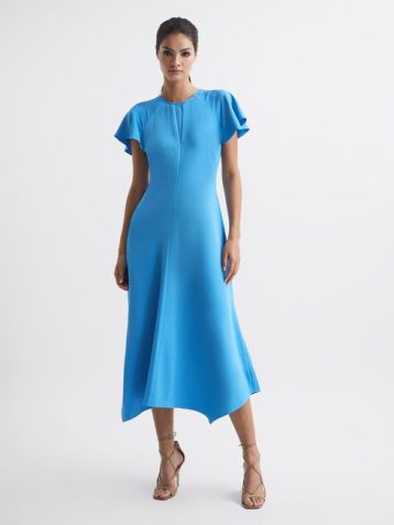 Reiss Eleni Cap Sleeve Maxi Dress Blue