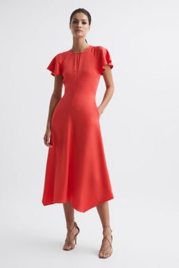 Reiss Eleni Cap Sleeve Maxi Dress Coral