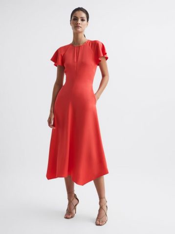 Reiss Eleni Cap Sleeve Maxi Dress Coral