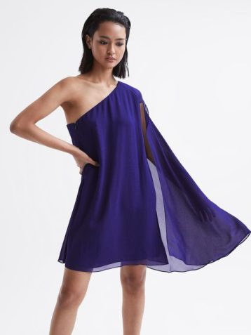 Reiss Fleur Sheer Cape Sleeve Mini Dress Purple