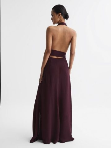 Reiss Grace Maxi Dress With Cape Burgundy Berry