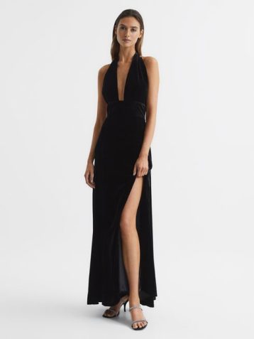 Reiss Gracie Velvet Maxi Dress Black