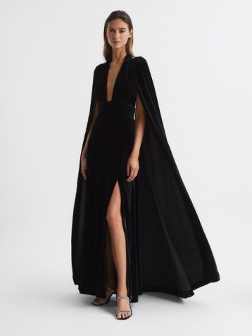 Reiss Gracie Velvet Maxi Dress Black